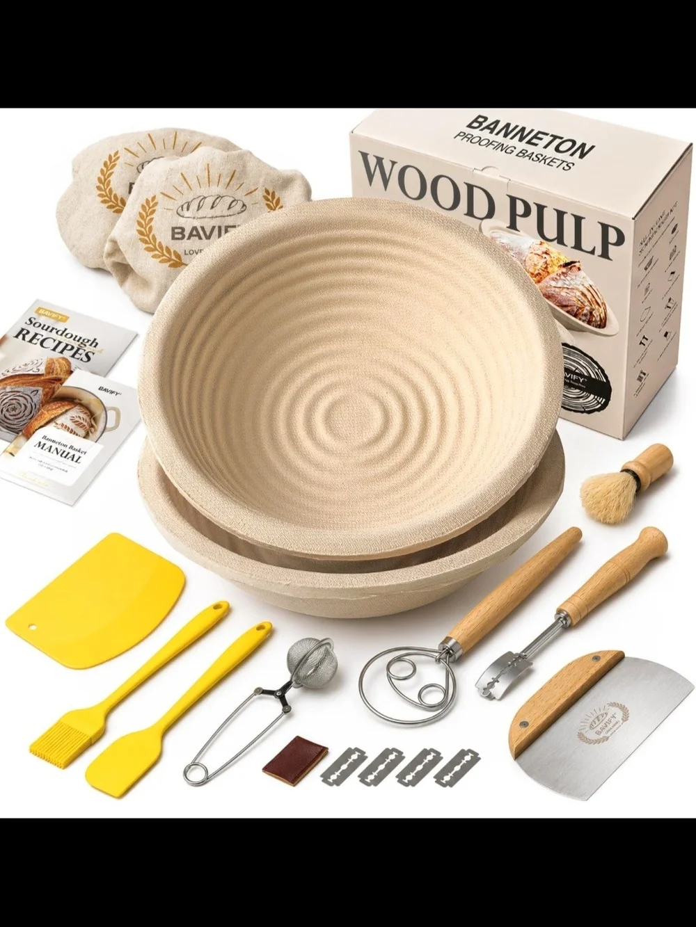 Natural Proofing Basket & Sourdough Tool Set - Beige